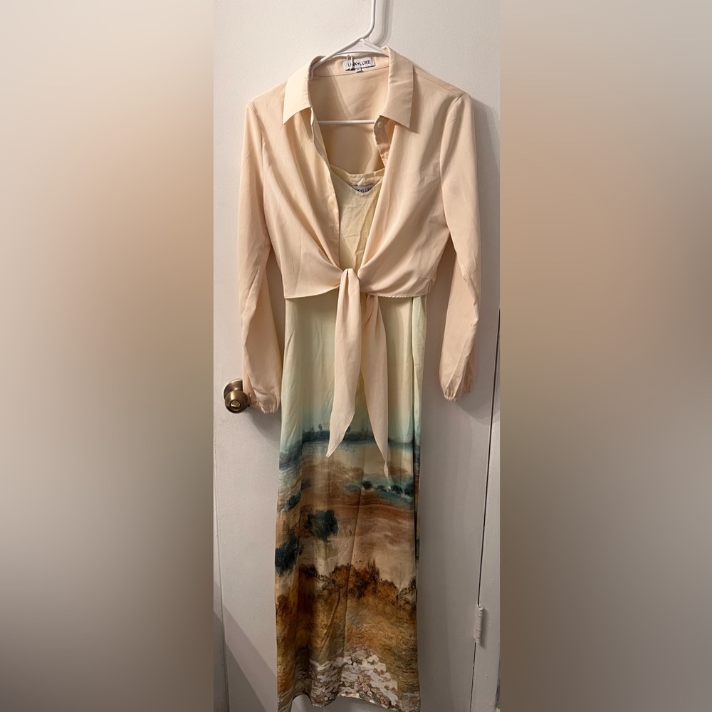 Elegant Cream Tie-Front Dress